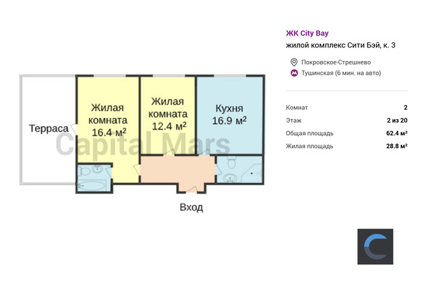 План в квартире на жилой комплекс Сити Бэй, к3 (номер дома не указан) 